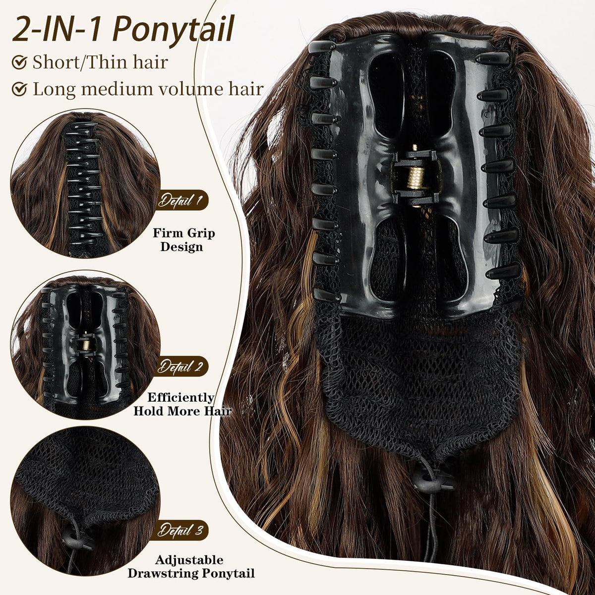 ORSUNCER Ponytail Extension displayed on a mannequin
