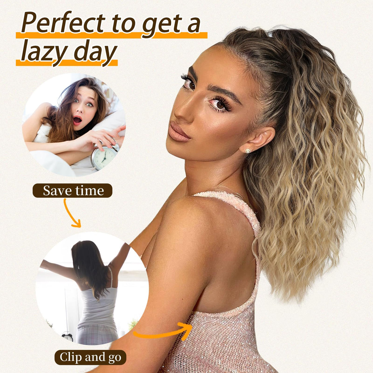 ORSUNCER ponytail extension displayed on a model