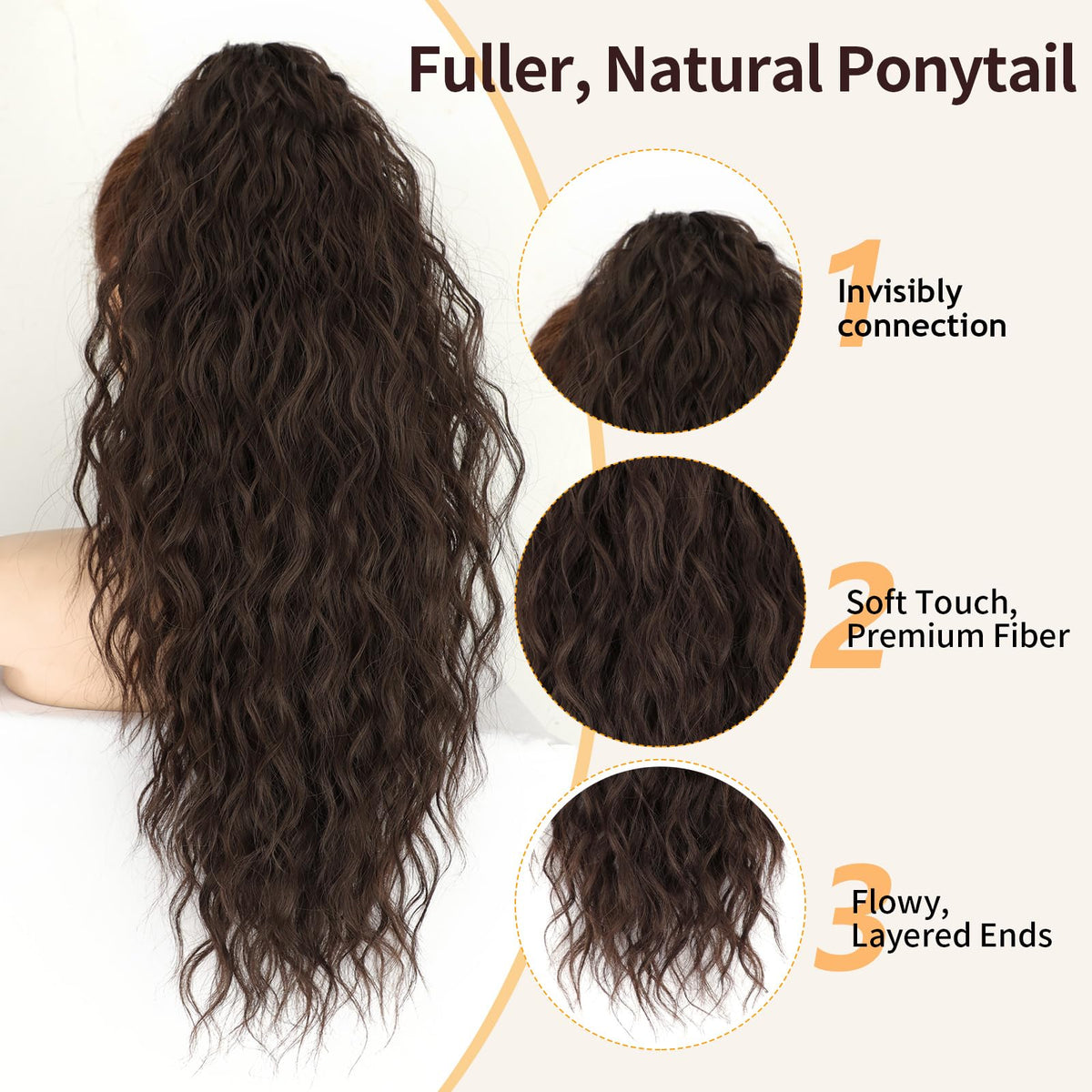 ORSUNCER ponytail extension showing claw clip attachment