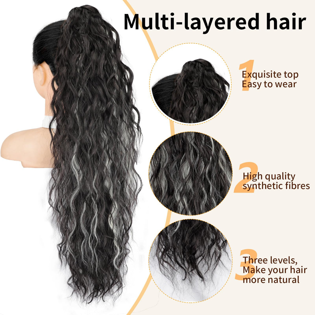 ORSUNCER ponytail extension showing claw clip detail