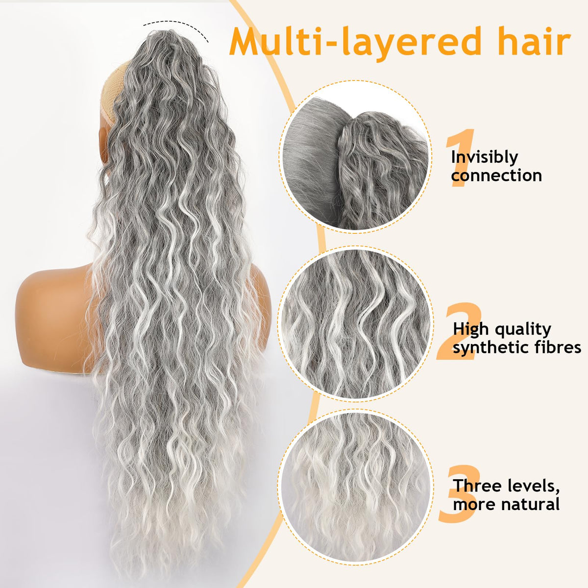 ORSUNCER ponytail extension showing claw clip detail