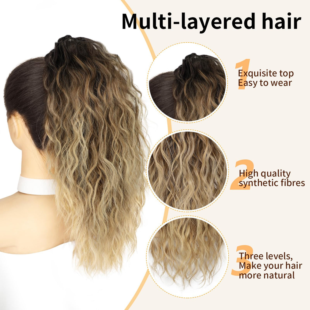 ORSUNCER ponytail extension showing claw clip detail