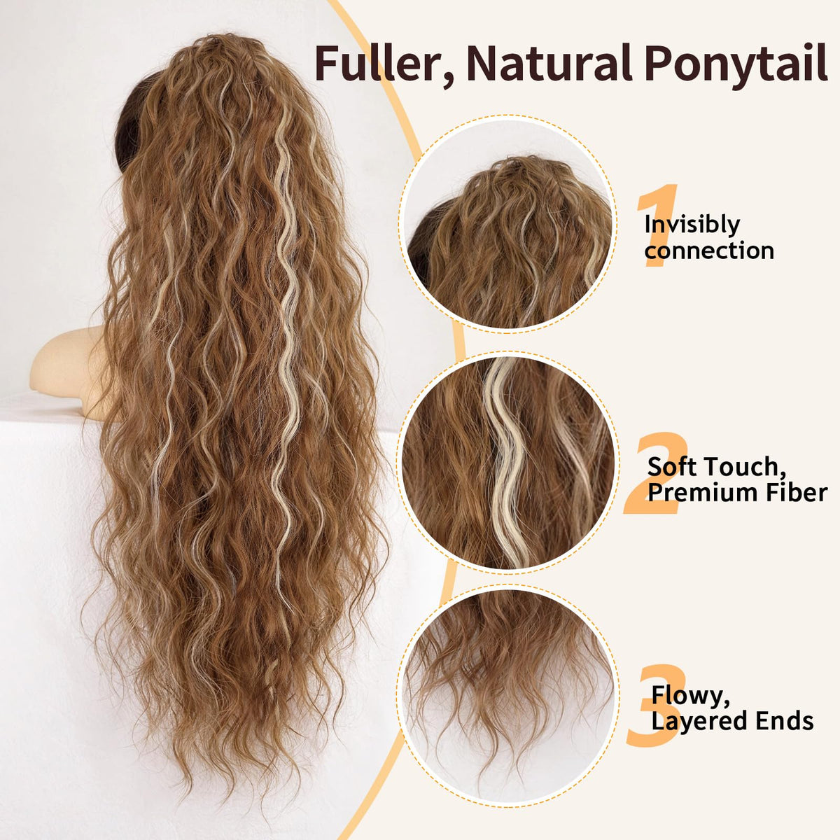 ORSUNCER ponytail extension showing claw clip detail