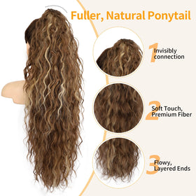 ORSUNCER ponytail extension showing claw clip for secure attachment