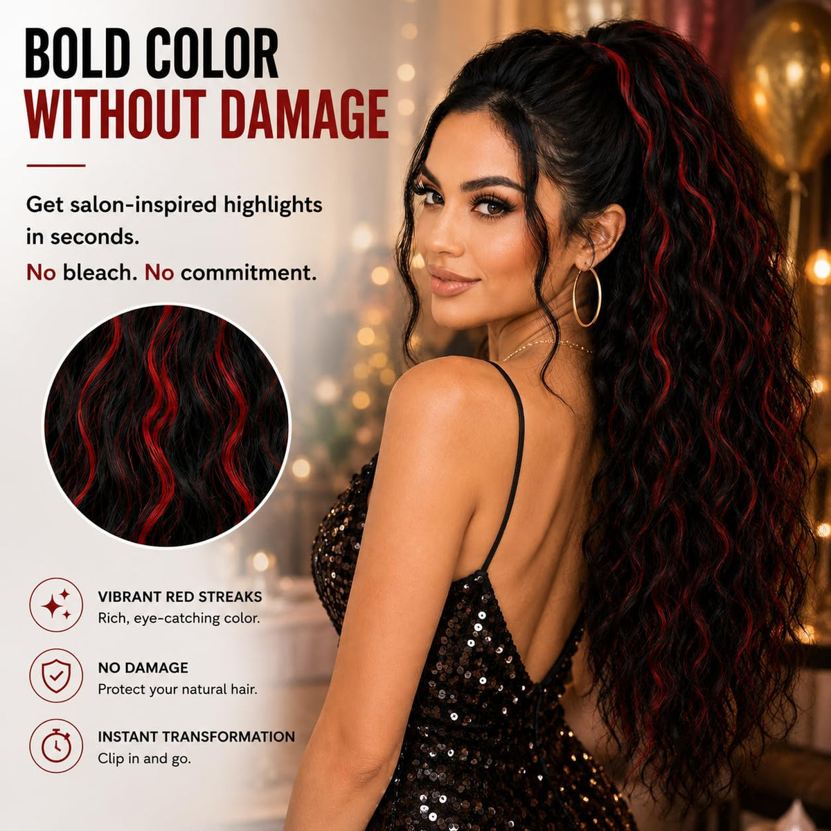 ORSUNCER ponytail extension showing texture and waves