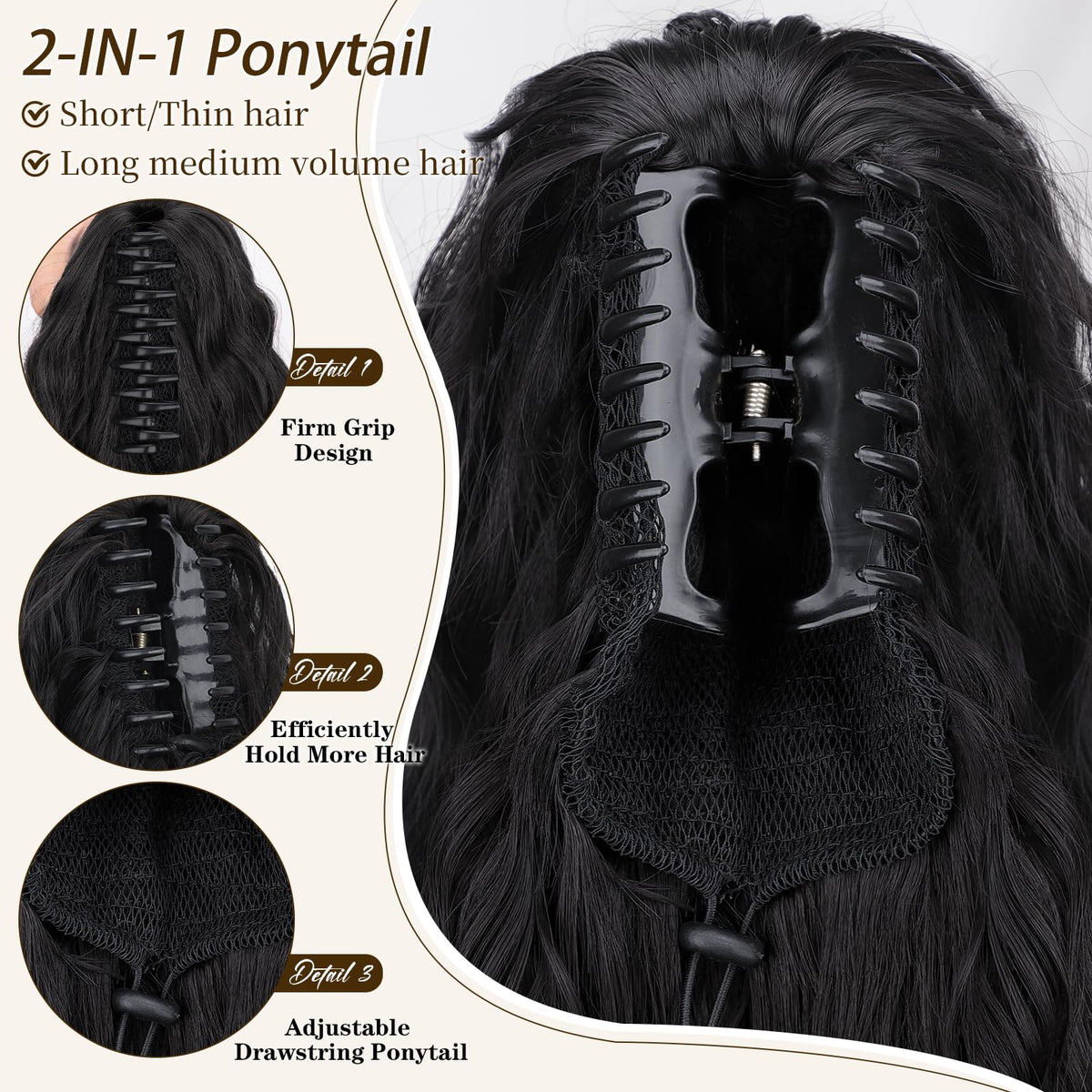 ORSUNCER ponytail extension side view with curls