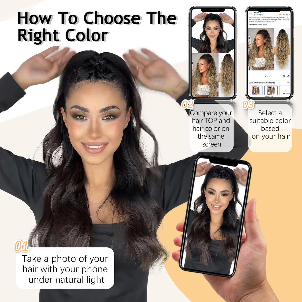 ORSUNCER ponytail extension styled for a formal occasion