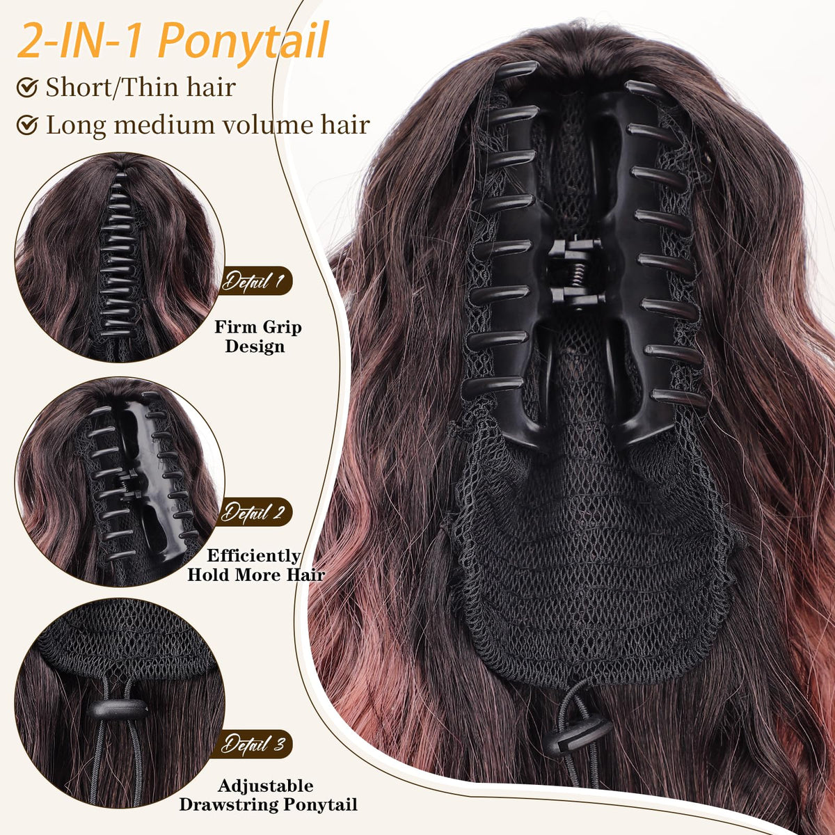 ORSUNCER ponytail extension styled on a model