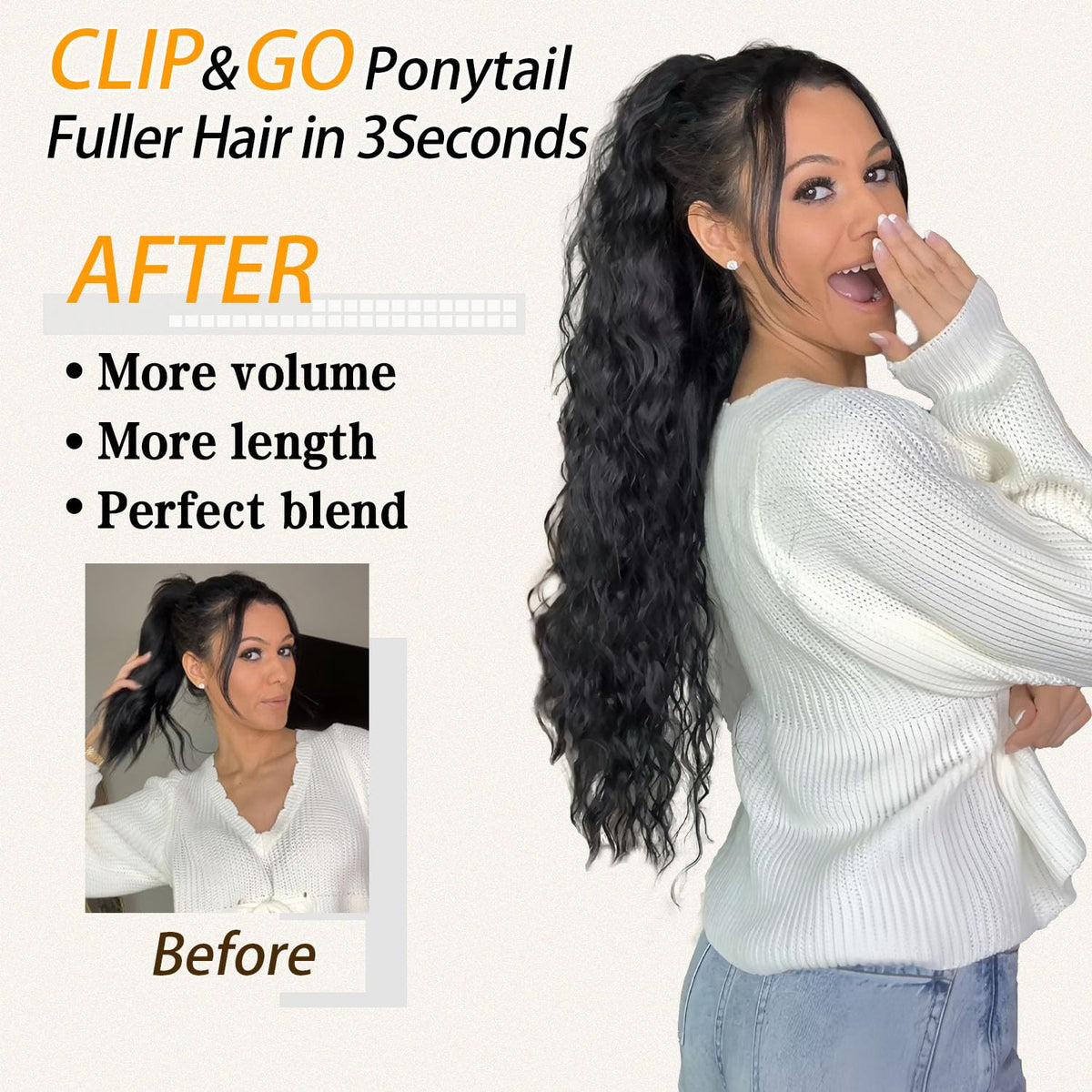 ORSUNCER ponytail extension styled on a model