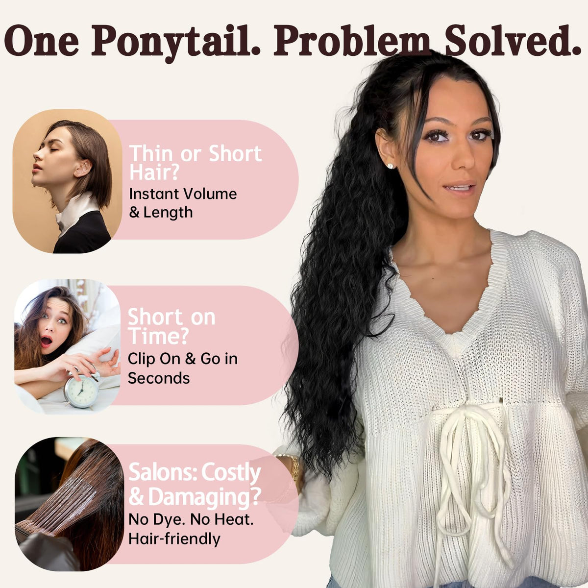 ORSUNCER ponytail extension styled with accessories