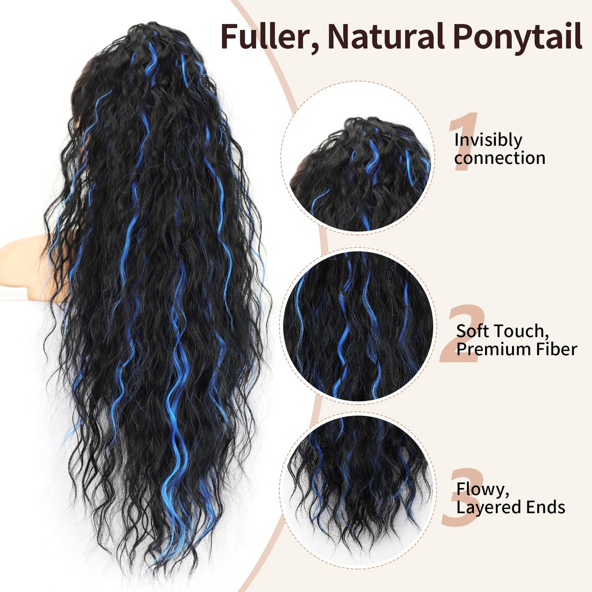 ORSUNCER Wavy Ponytail Extension 30-inch curly black mix red side view
