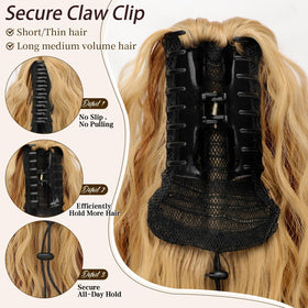 ORSUNCER Wavy Ponytail Extension 30 inch light blonde back view