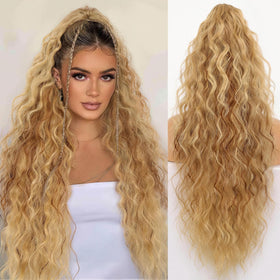 ORSUNCER Wavy Ponytail Extension 30 inch light blonde front view