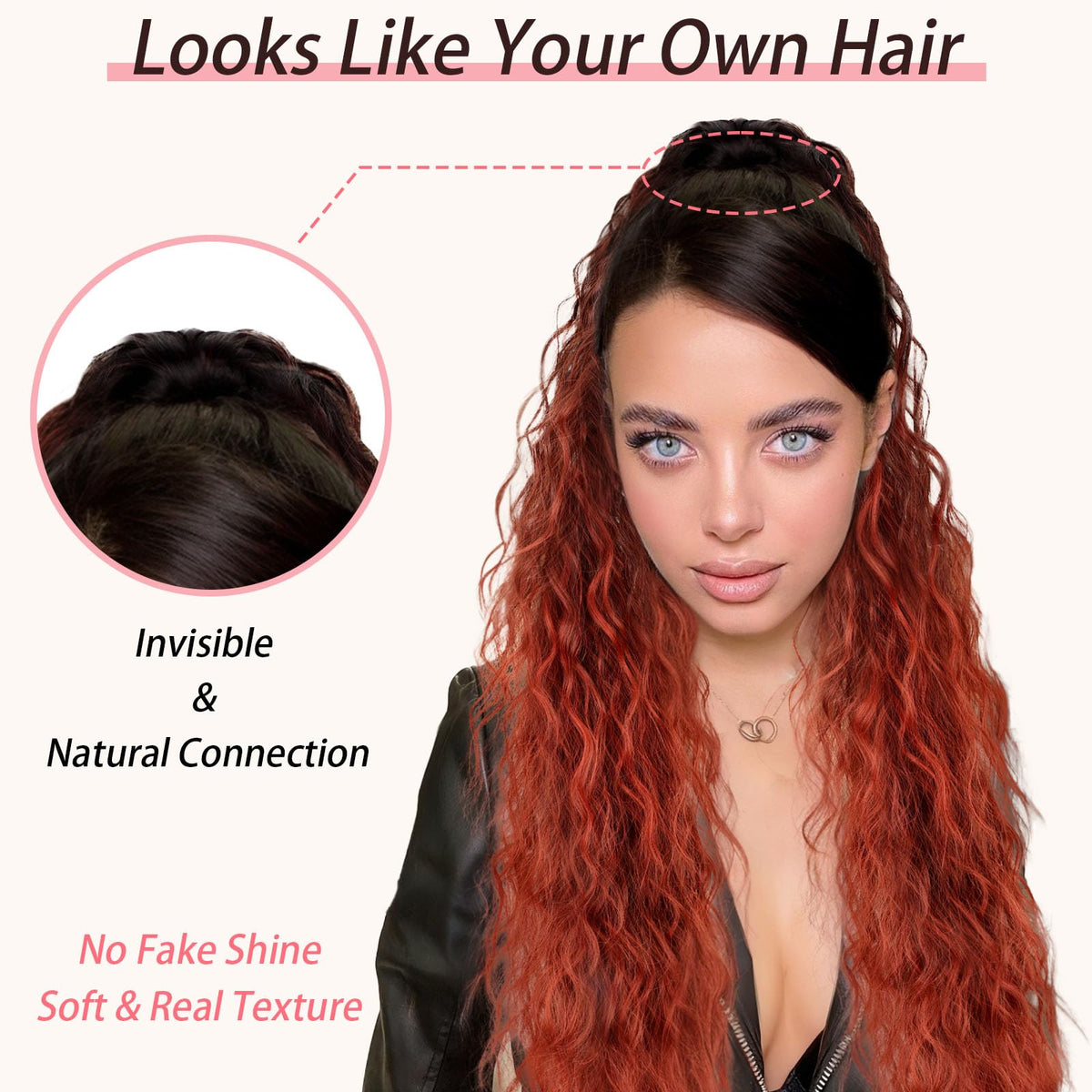 ORSUNCER Wavy Ponytail Extension 30-inch showing claw clip attachment