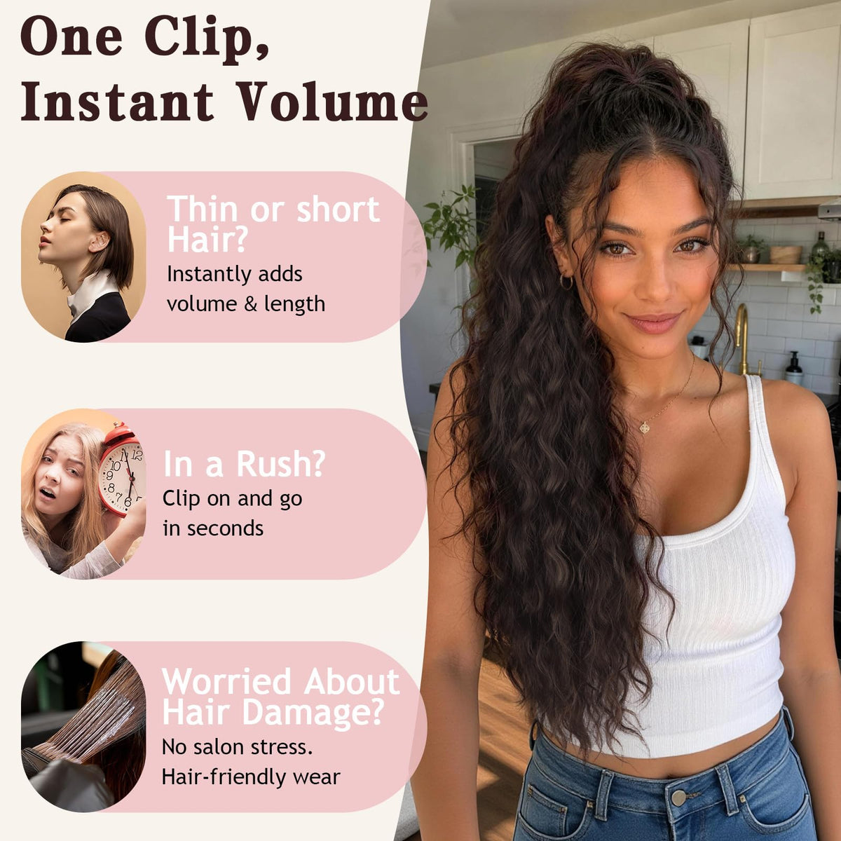 ORSUNCER Wavy Ponytail Extension claw clip detail
