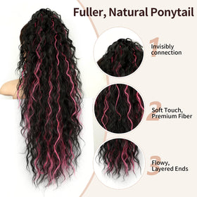ORSUNCER Wavy Ponytail Extension close-up of claw clip