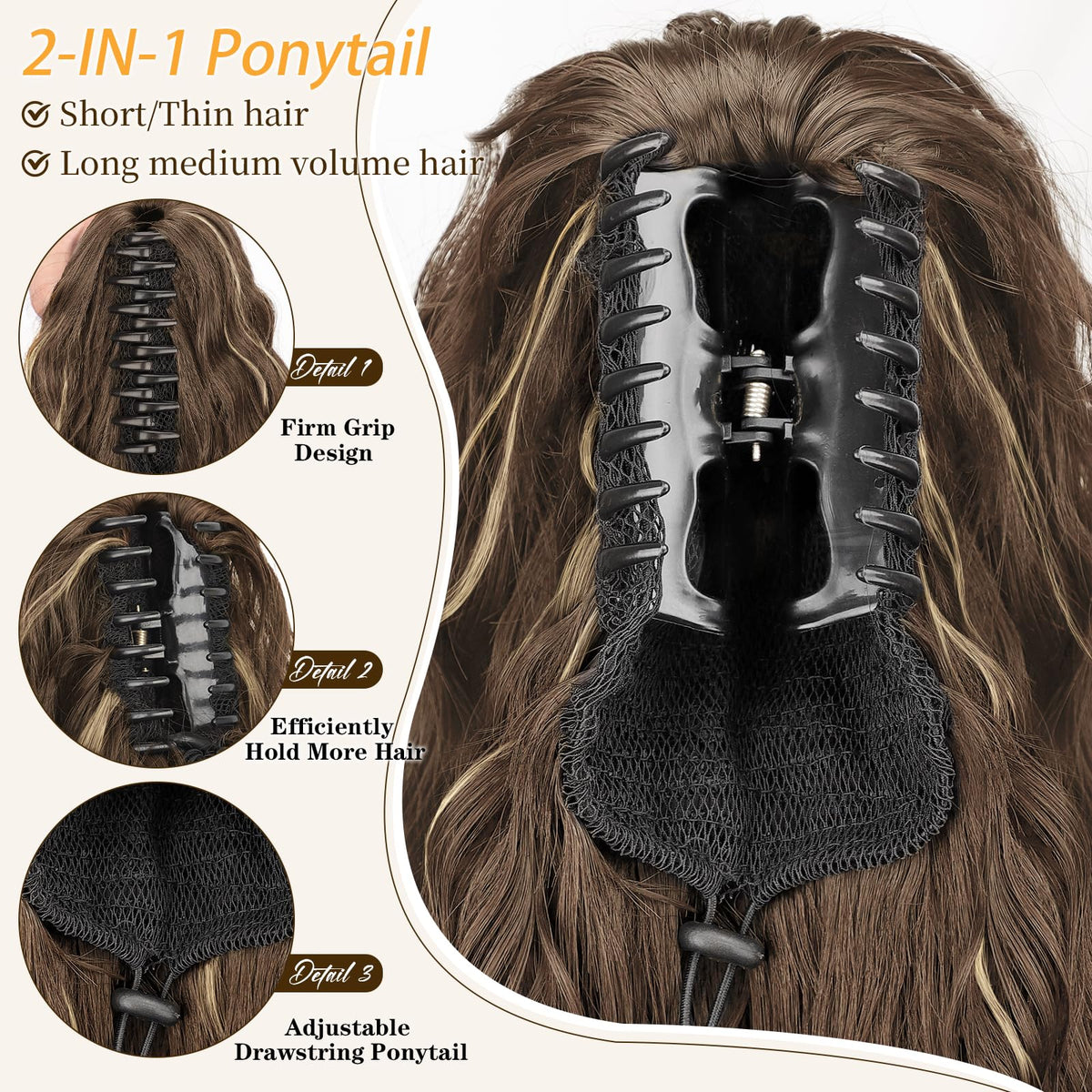 ORSUNCER wavy ponytail extension displayed on a mannequin