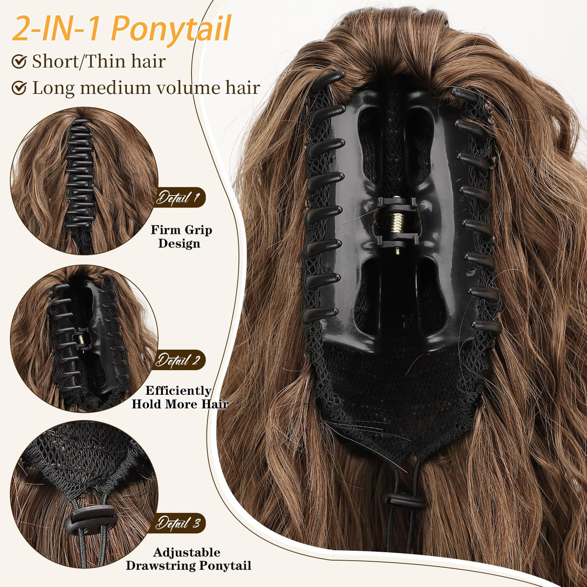 ORSUNCER Wavy Ponytail Extension displayed on a mannequin