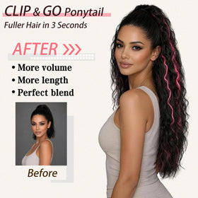 ORSUNCER Wavy Ponytail Extension displayed with a model
