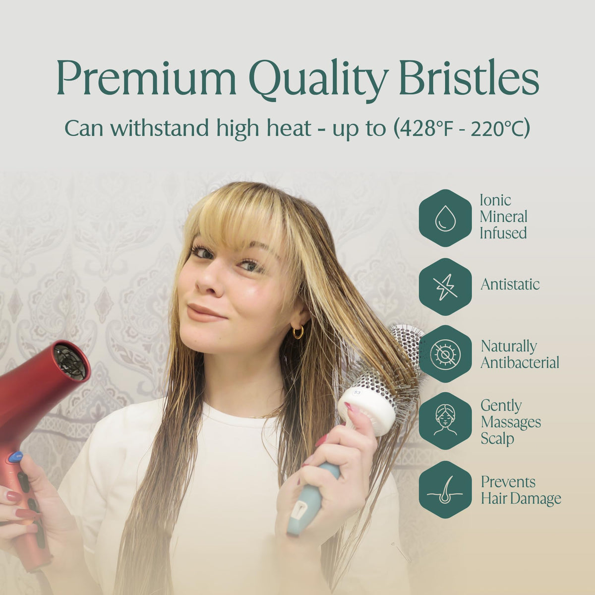 Osensia Medium Round Brushing Brush in hand styling hair