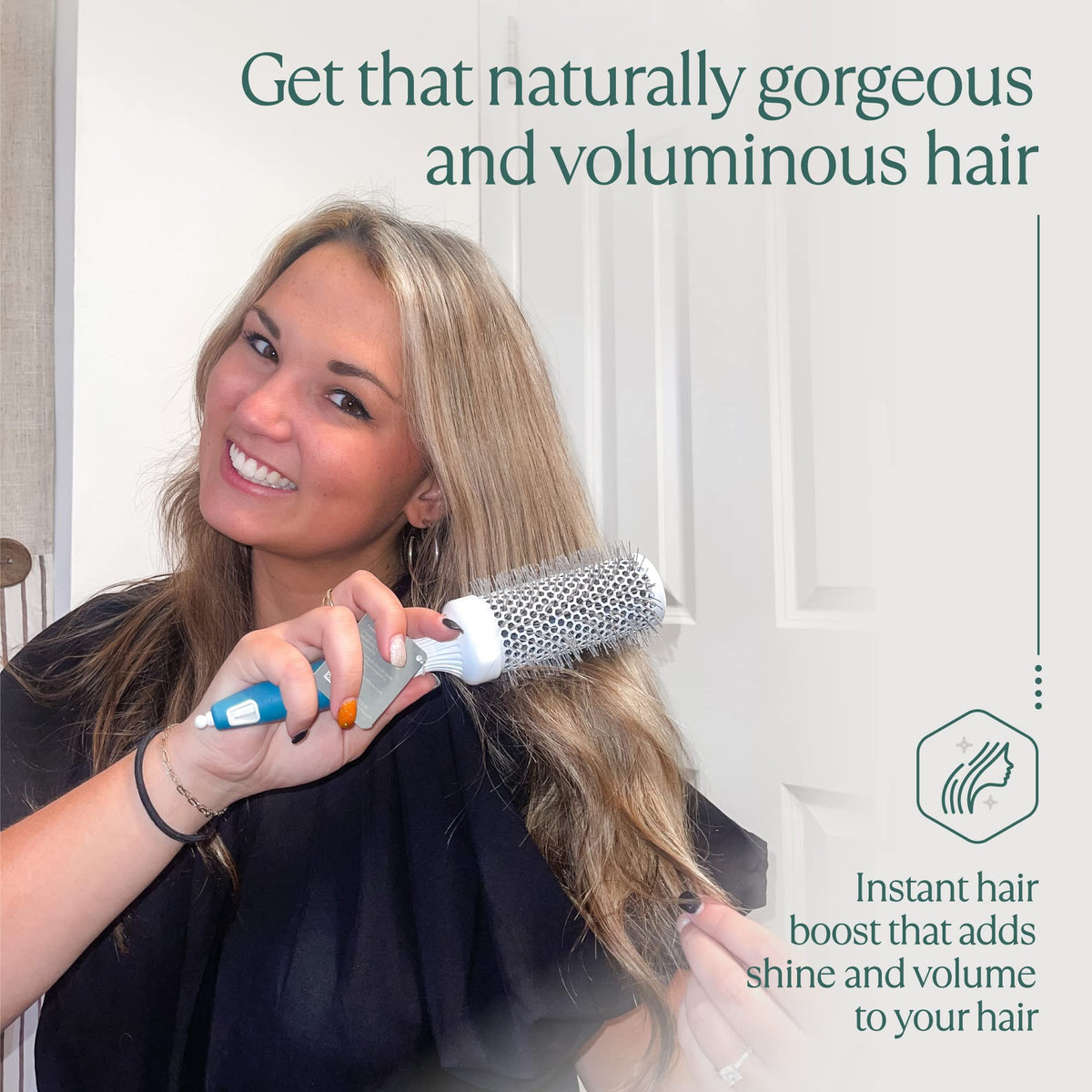 Osensia round brush displayed with hair care products