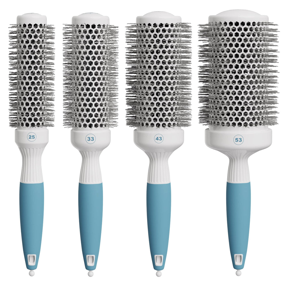 Osensia Round Brush Set with four different barrel sizes and travel bag