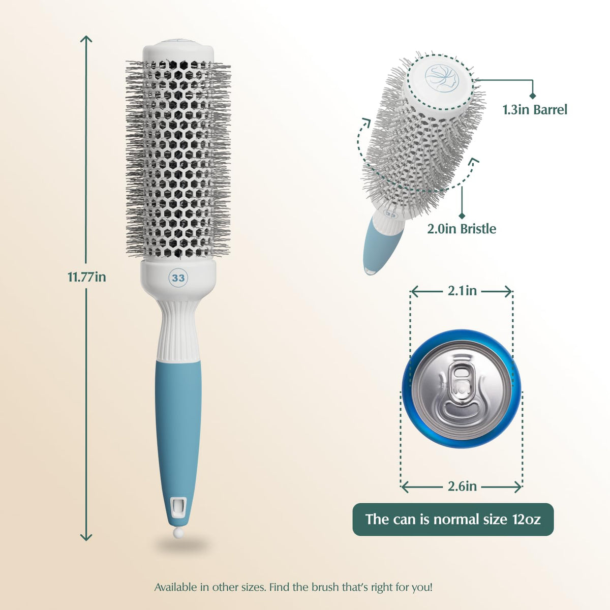 Osensia round brush showing bristles and barrel size
