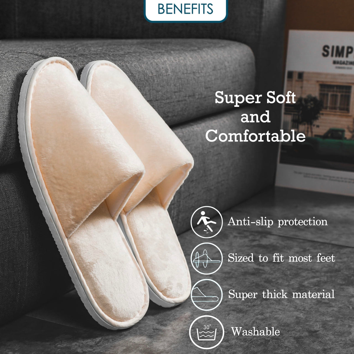 OSTADARRA Spa Slippers displayed in a hotel room setting