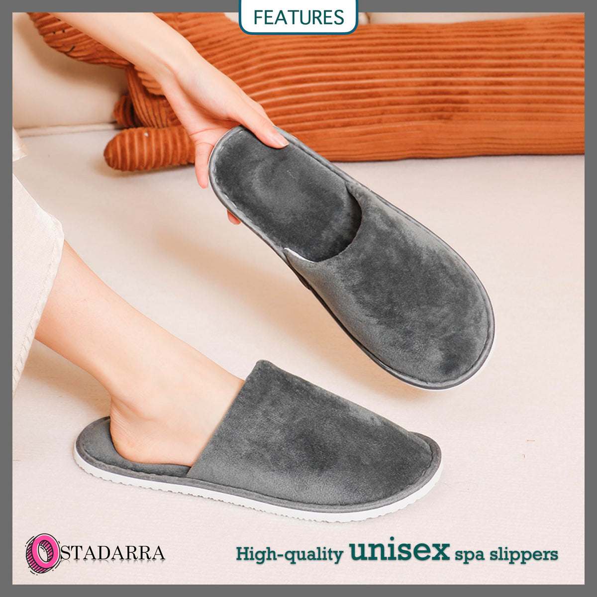 OSTADARRA spa slippers displaying soft crystal velvet material
