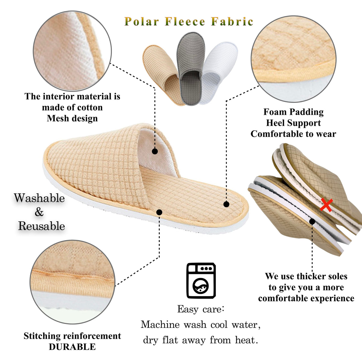 OSTADARRA spa slippers laid out flat showing size details