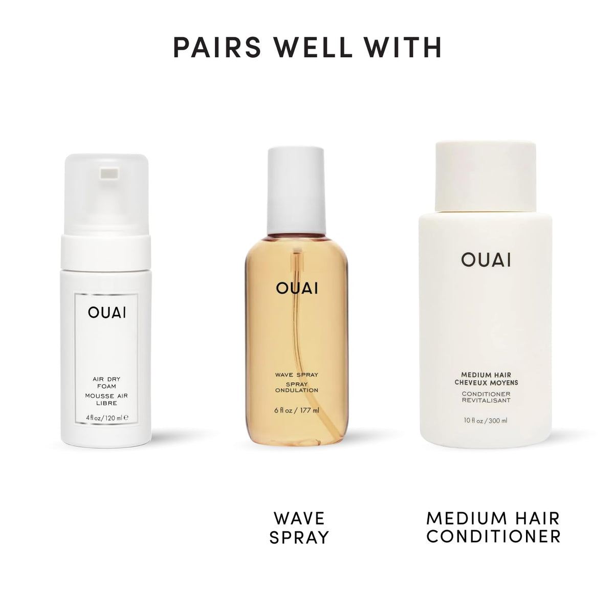 OUAI Air Dry Foam Hair Mousse with beach background