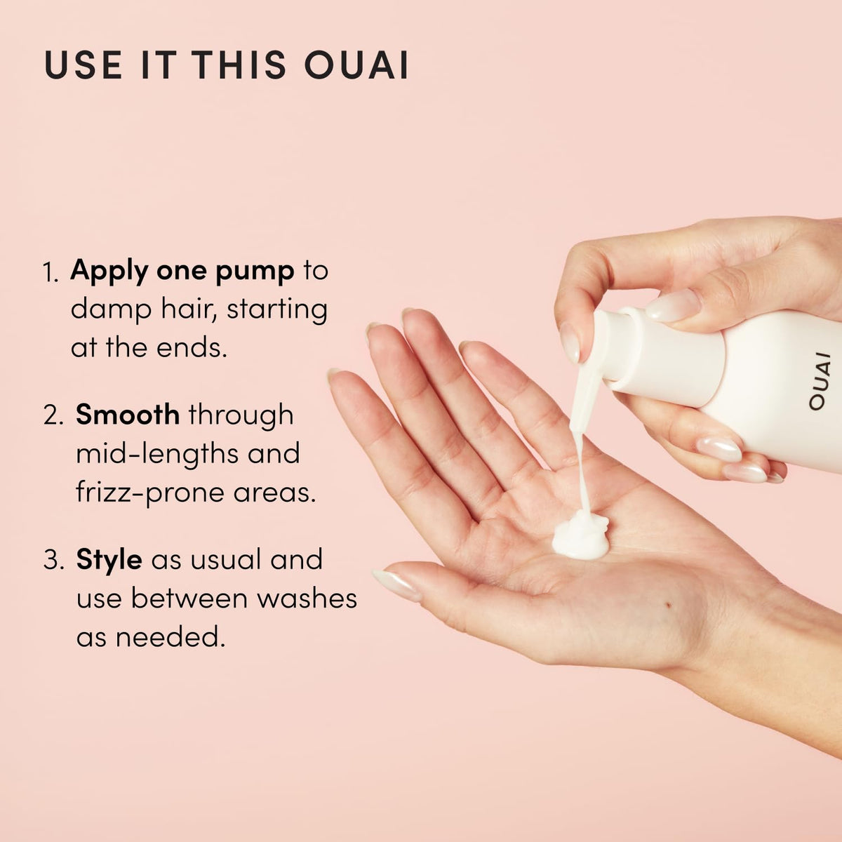 OUAI Anti Frizz Cream Travel Size 3 oz with hair styling tools