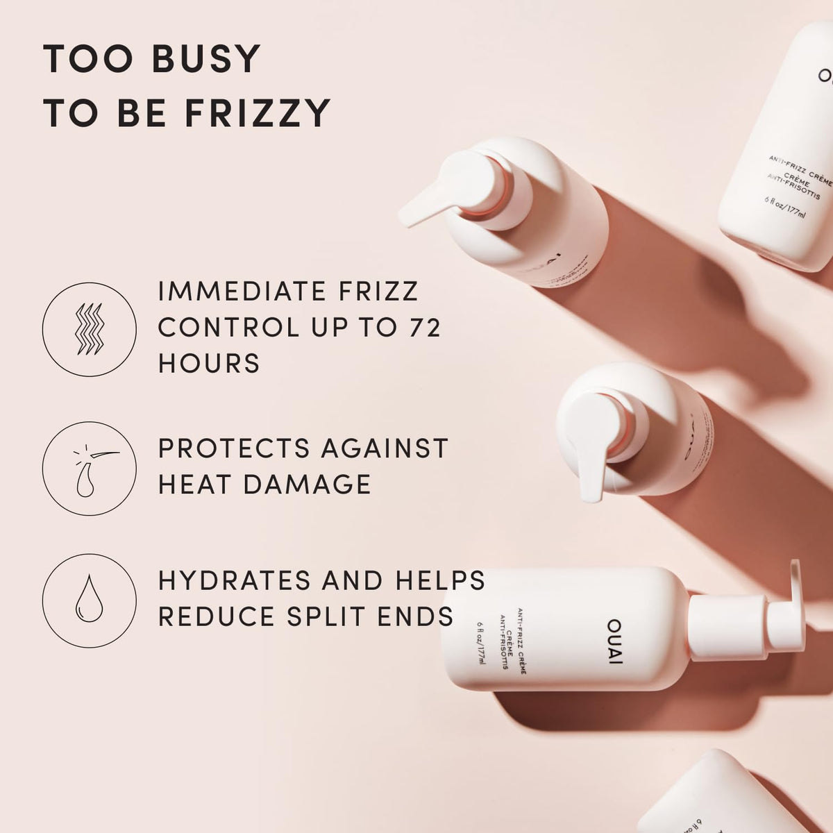 OUAI Anti Frizz Cream Travel Size 3 oz with pump