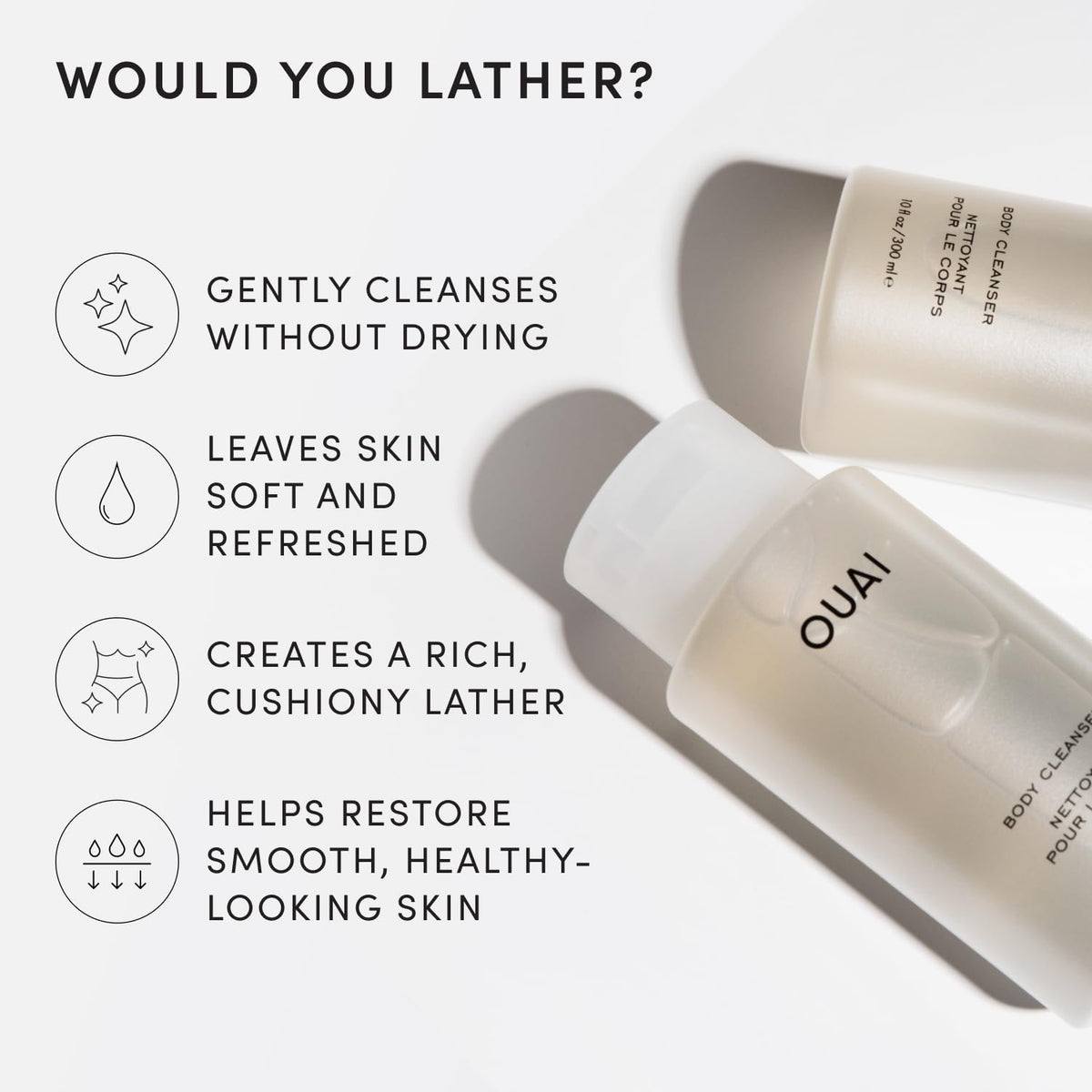 OUAI Body Cleanser 10 Fl Oz side view with pump