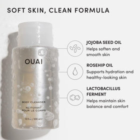 OUAI Body Cleanser 10 Fl Oz with a loofah