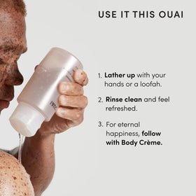 OUAI Body Cleanser Foaming Body Wash Melrose Place with bath accessories