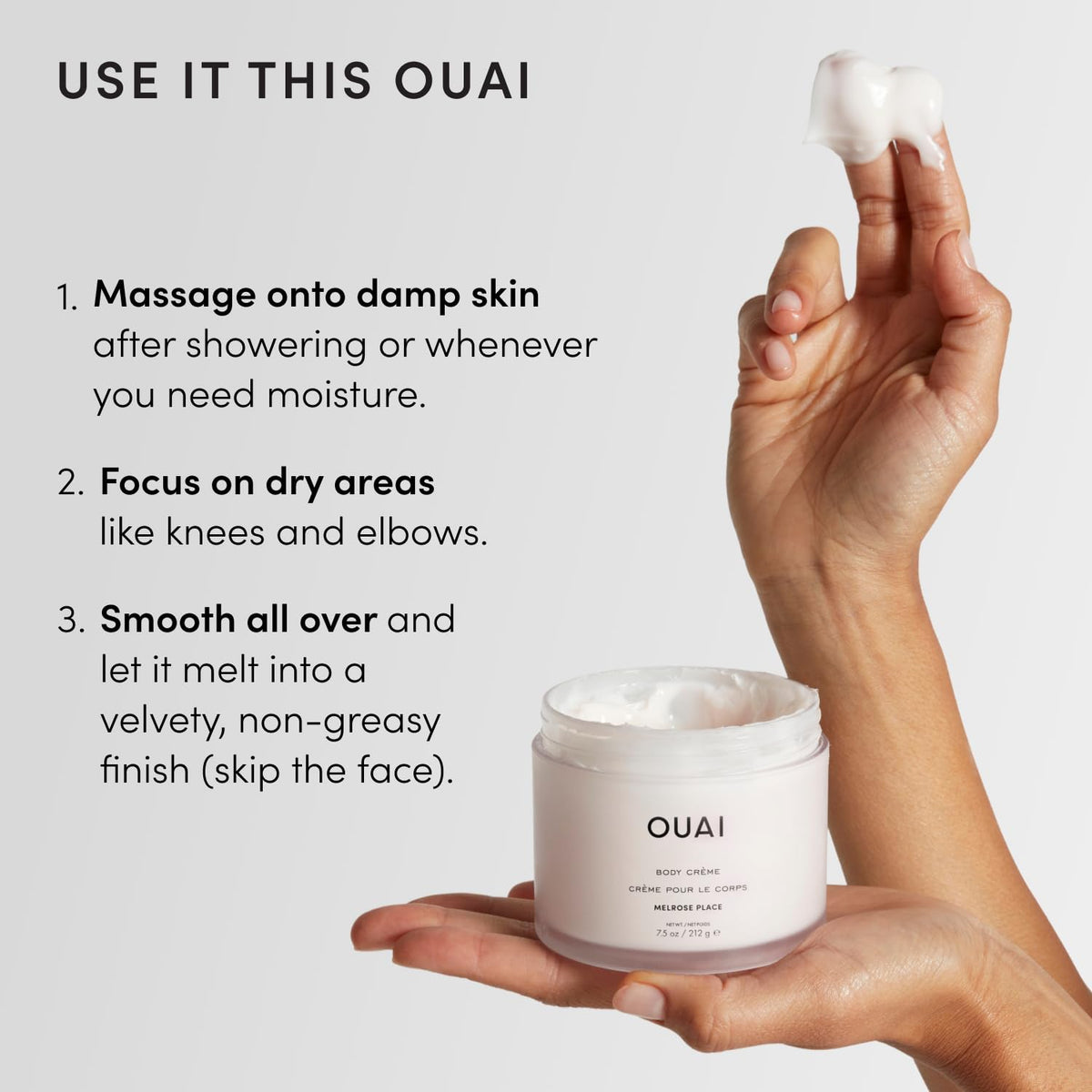 OUAI Body Cream application on skin