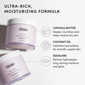 OUAI Body Cream Travel Size on a bathroom shelf