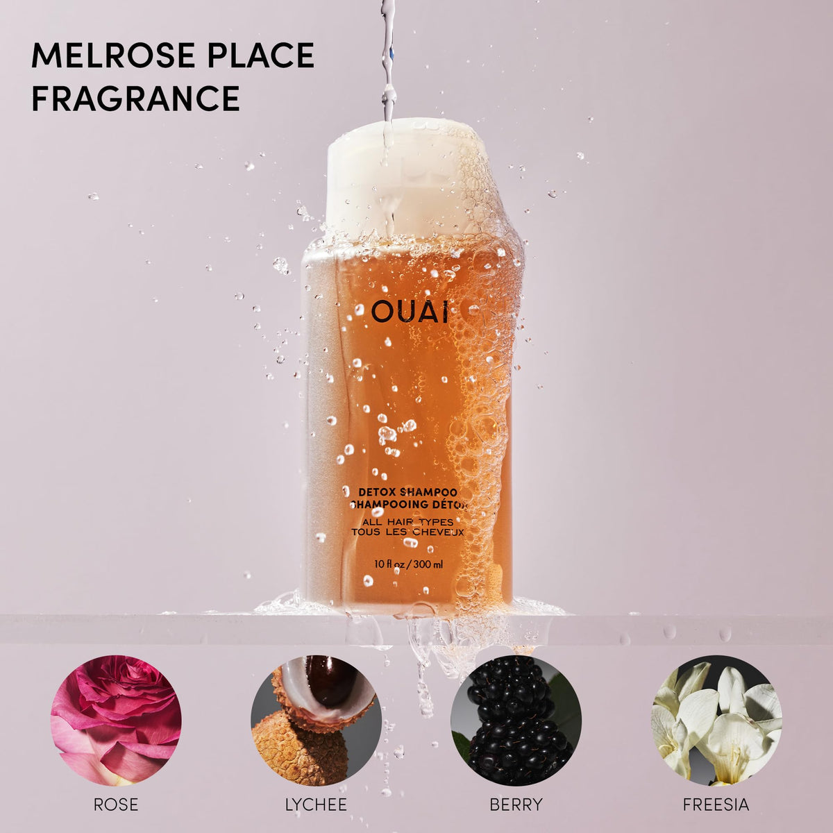 OUAI Detox Shampoo 32 oz with lathered hair