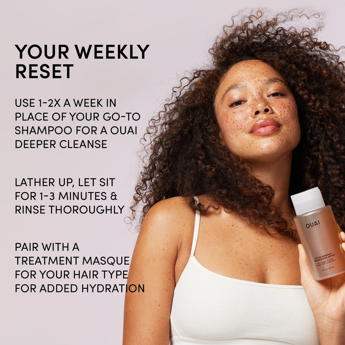 OUAI Detox Shampoo application on hair