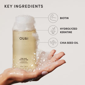 OUAI Fine Hair Shampoo application on hair