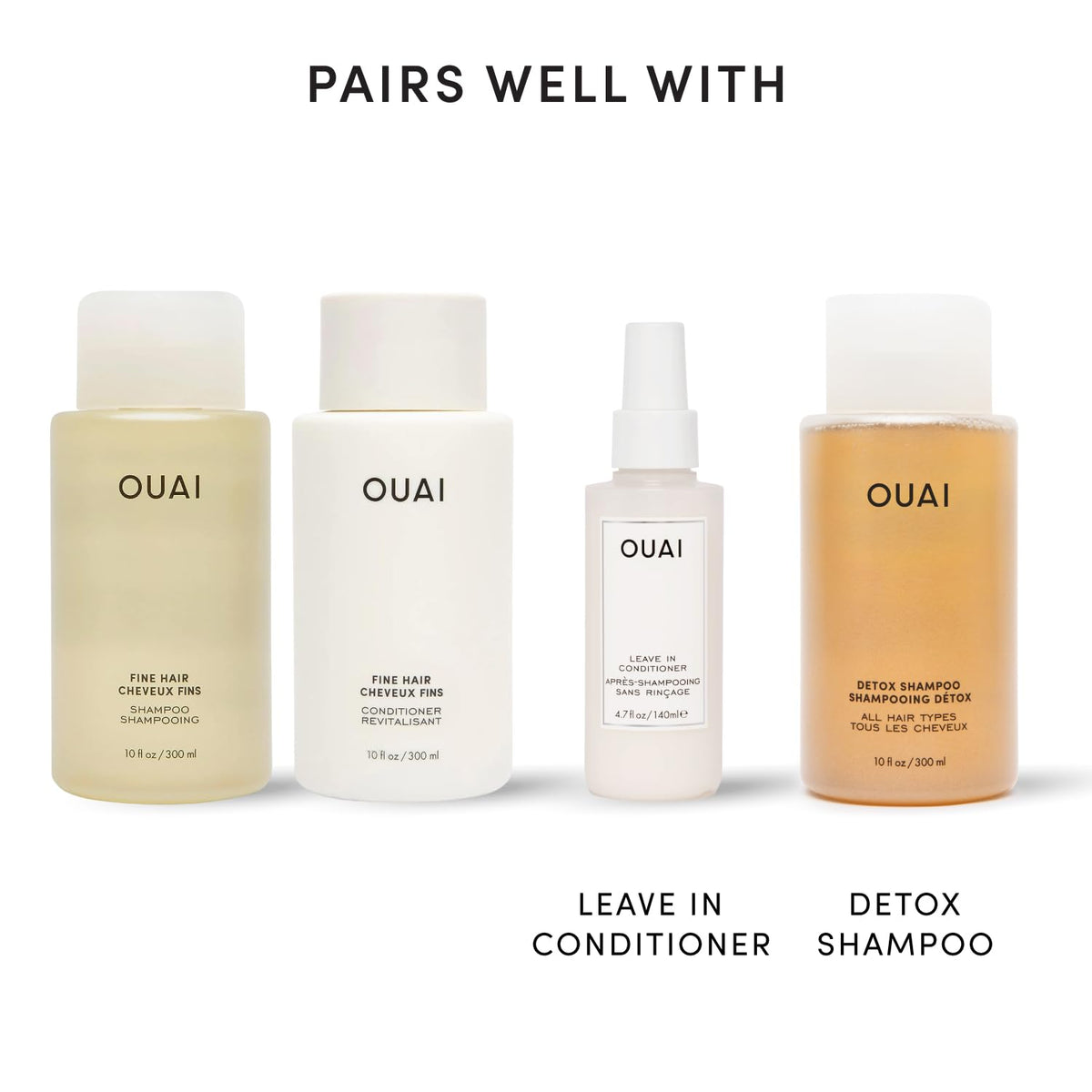 OUAI Fine Shampoo and Conditioner Set with styling tools
