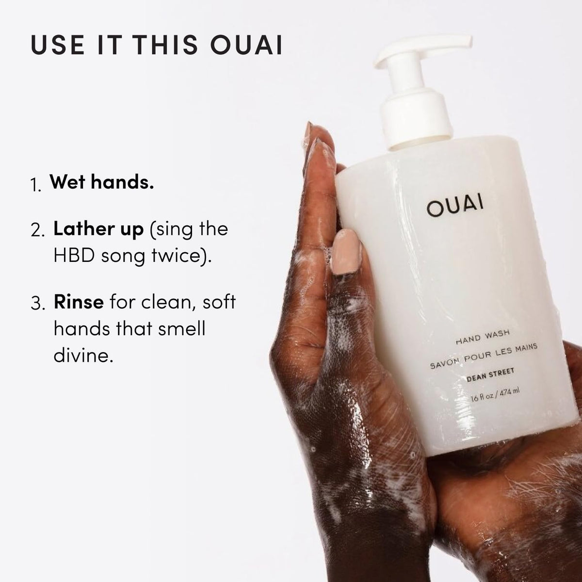 OUAI Hand Wash Dean Street 16 Fl Oz close-up of label