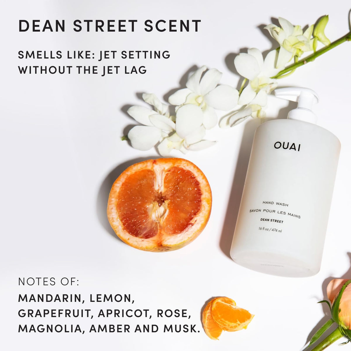 OUAI Hand Wash Dean Street 16 Fl Oz on bathroom counter
