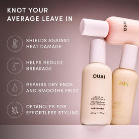 OUAI Leave In Conditioner on a bathroom counter