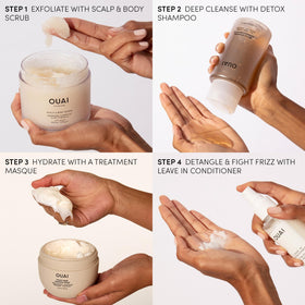OUAI Medium Conditioner applied to hair