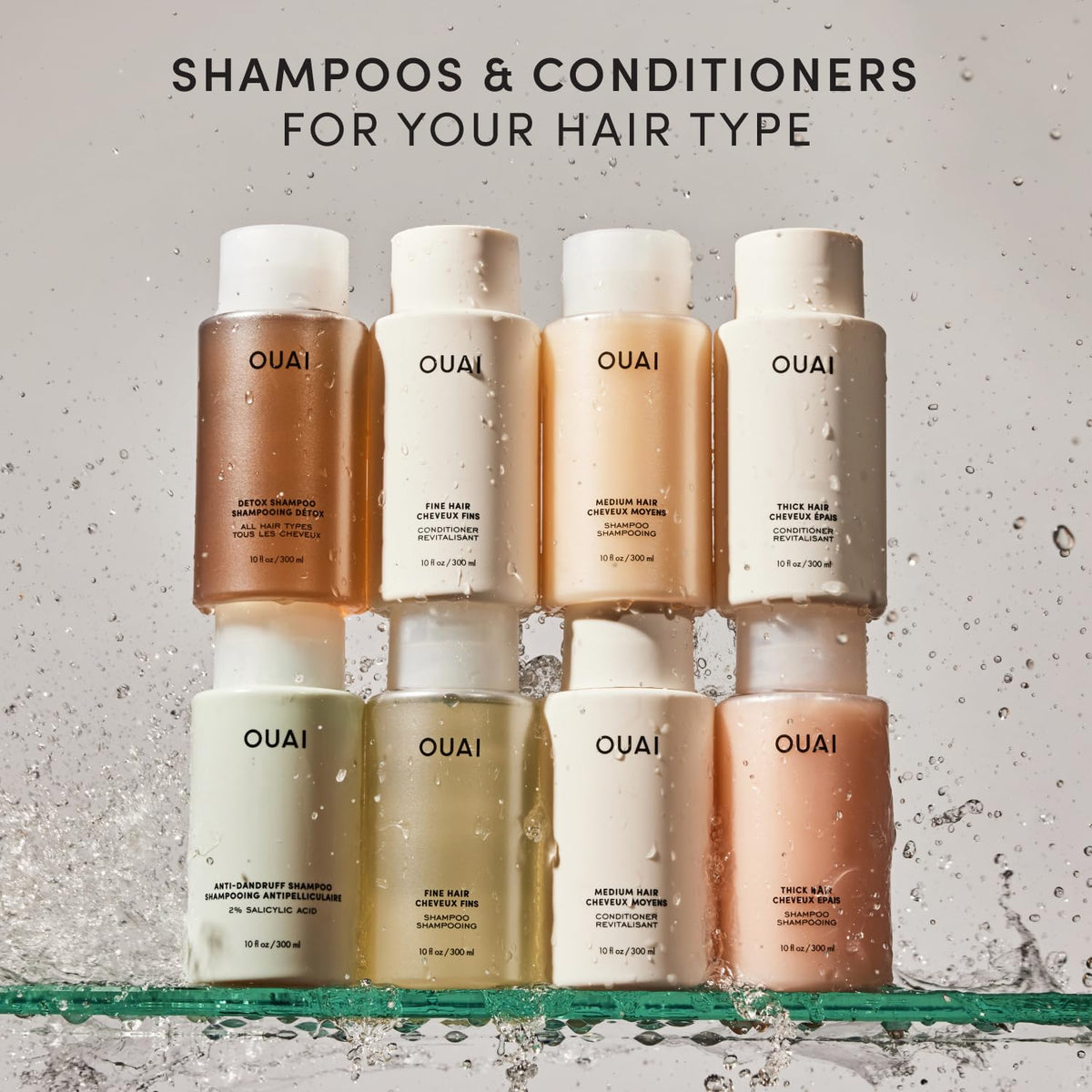 OUAI Medium Hair Shampoo showing application process