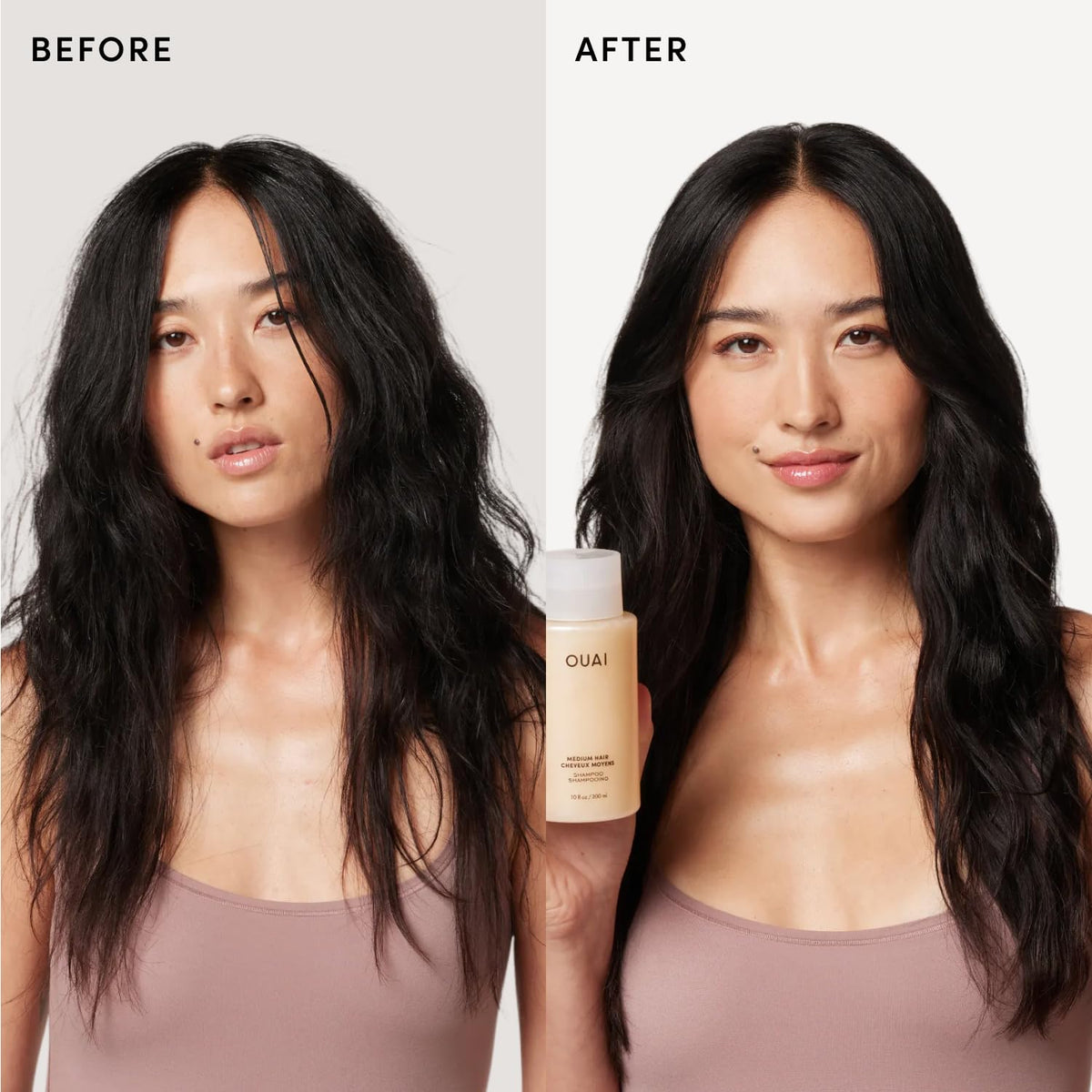 OUAI Medium Shampoo application on hair