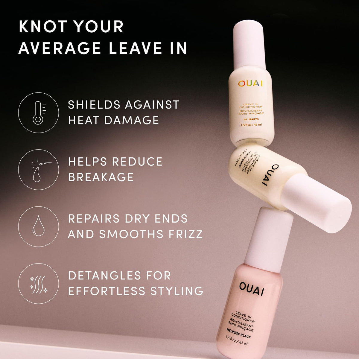 OUAI Multitasking Leave In Conditioner lifestyle scene on bathroom counter