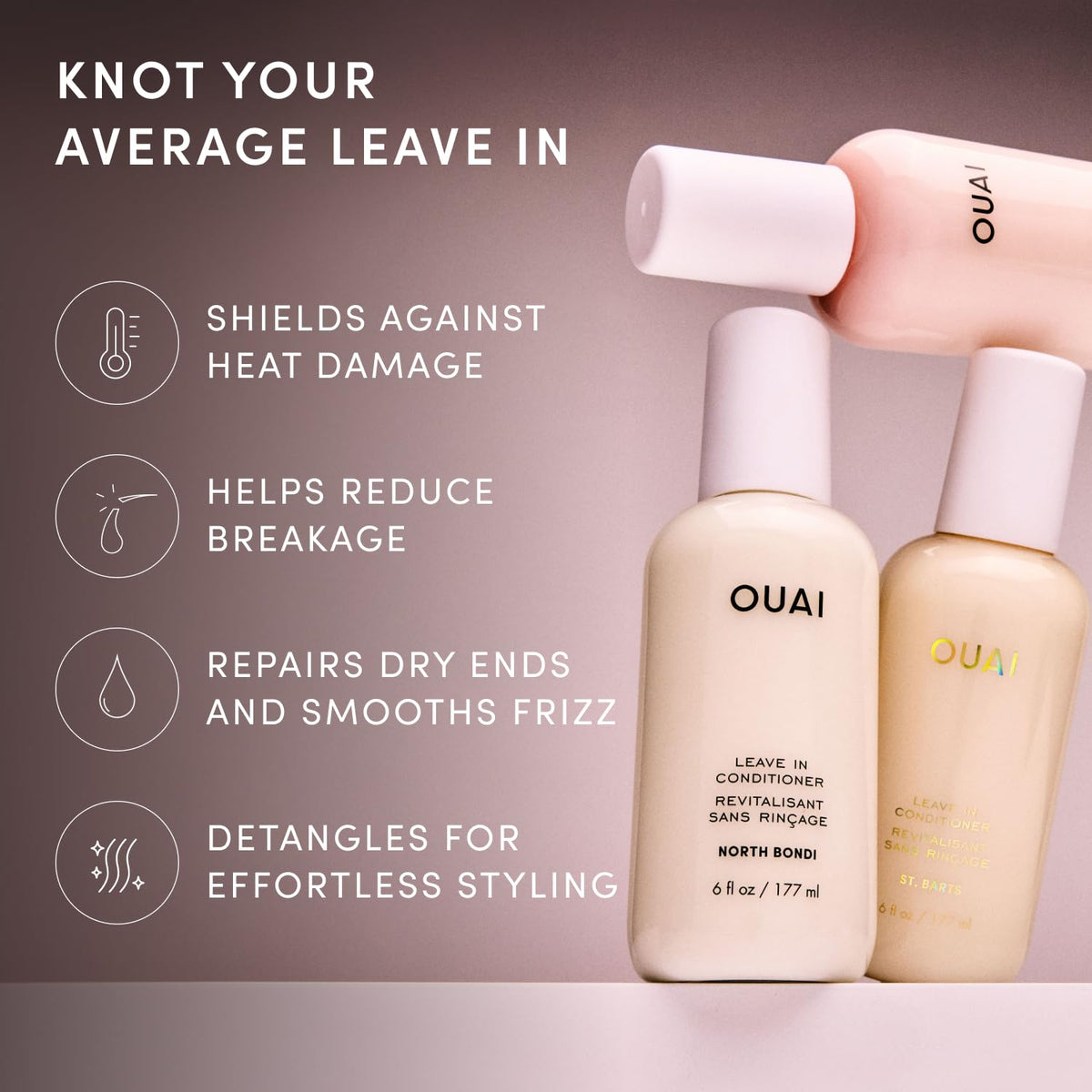 OUAI Multitasking Leave In Conditioner on a bathroom counter